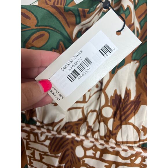 NWT Cara Cara Danielle One Shoulder Lined Mini Dress Green Fruit Basket Size: 2 - Picture 6 of 8